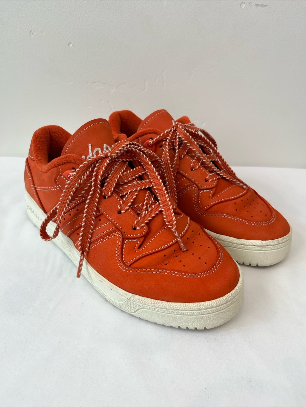 ⁠Adidas Rivalry Low Collegiate Orange Contrast Stitch Suede Sneaker Size 7.5⁠